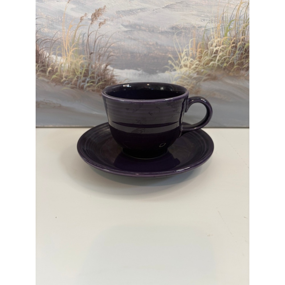 Fiesta HLC Plum Purple Cup and Saucer Set Ceramic USA Concentric Rings